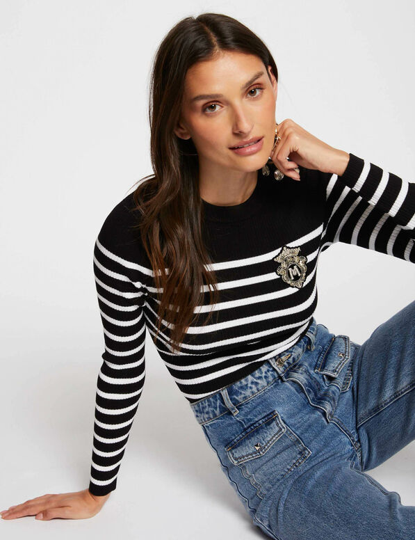 pull manches longues a rayures noir femme Pull manches longues à rayures noir femme