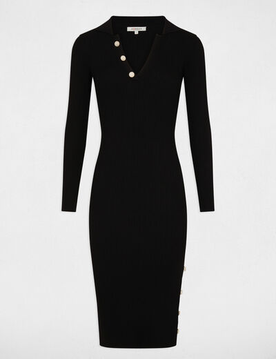 Fitted jumper dress buttons and slit black ladies'