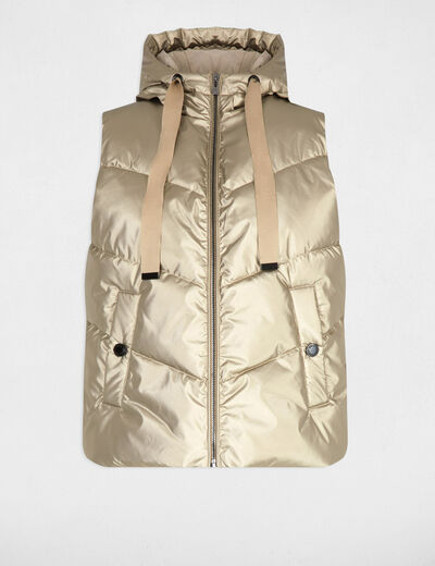 Shiny sleeveless puffer gold yellow women