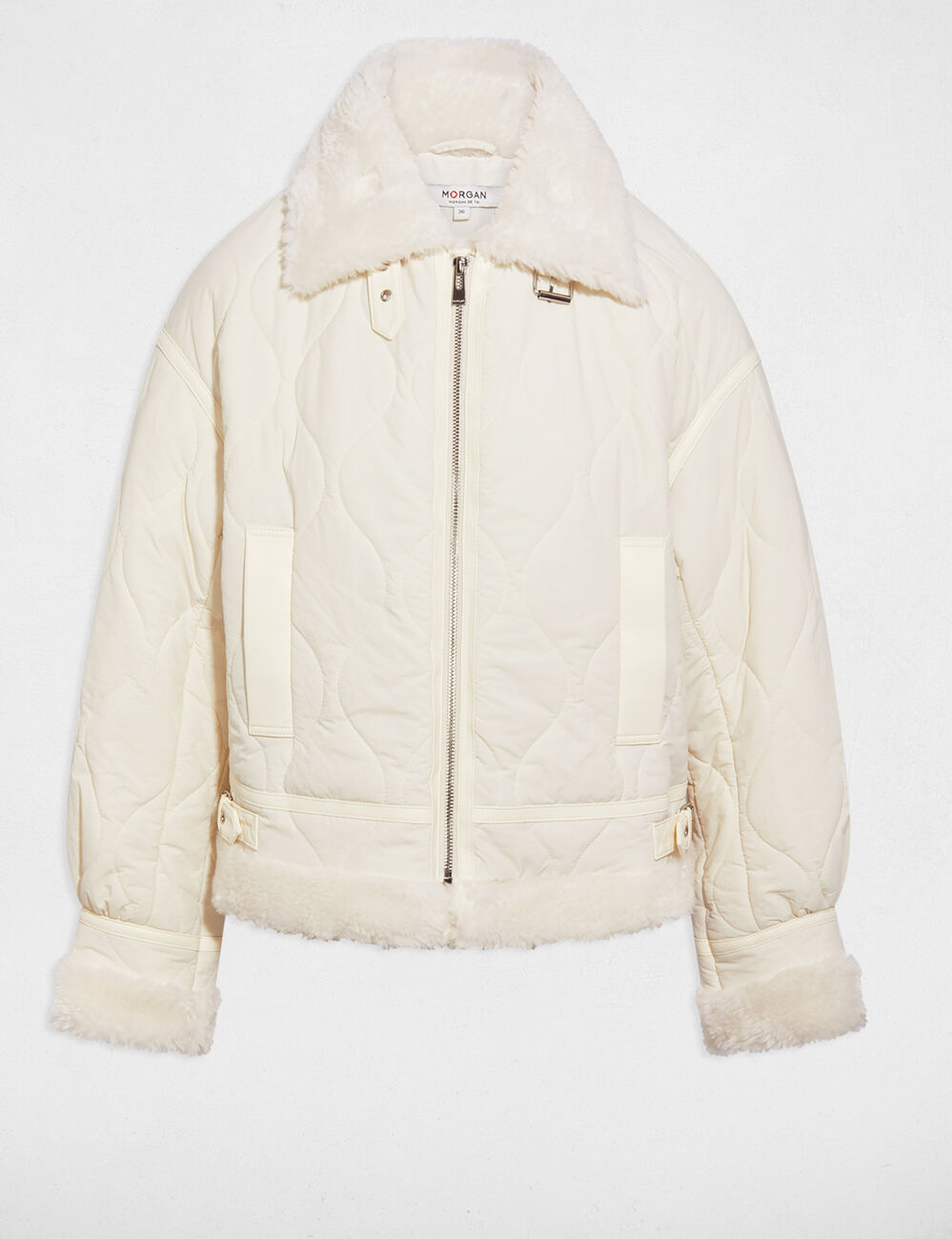 Fitted short puffer jacket ivory women
