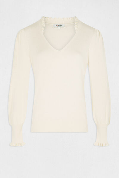 Long-sleeved jumper with ruffles ivory ladies'