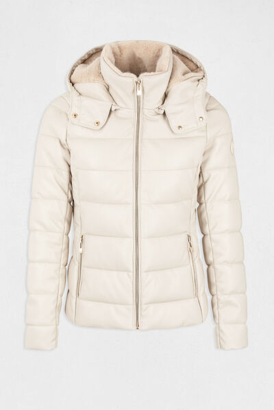 Straight padded jacket with hood ivory ladies'
