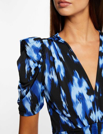 Short-sleeved t-shirt abstract print blue ladies'
