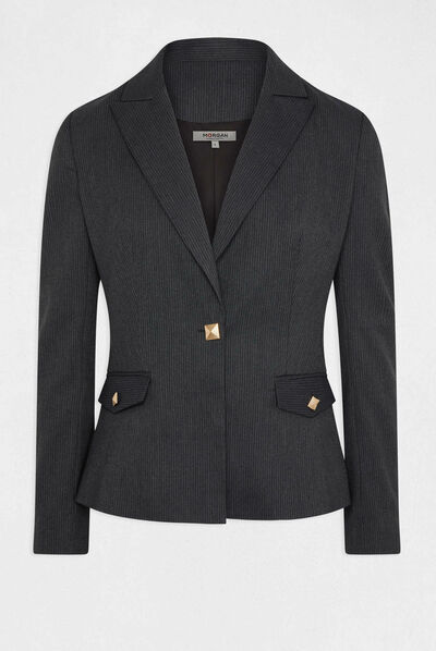 Waisted jacket with stripes anthracite grey ladies'
