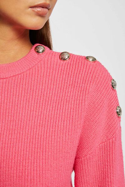 Long-sleeved jumper with buttons pink ladies'