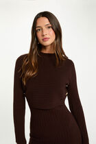 Fitted knit dress with long sleeves dark brown women