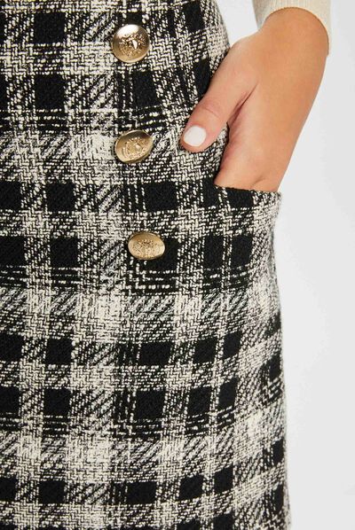Checked straight skirt black ladies'