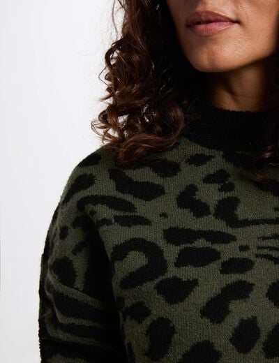 Cropped jacquard sweater khaki green women