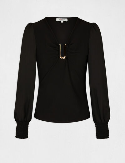 Long-sleeved t-shirt with ornament black ladies'