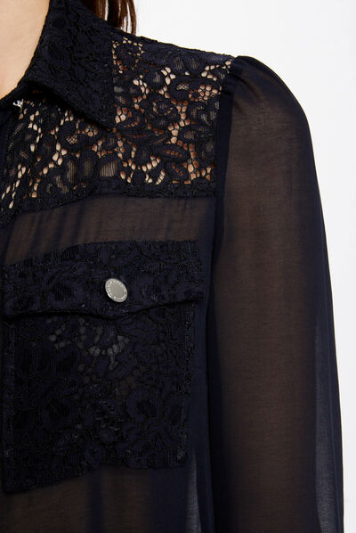 Long-sleeved shirt with lace navy ladies'