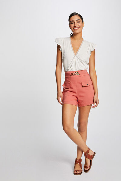 High-waist straight shorts with ornament rust ladies'