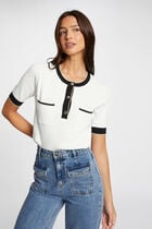 Short-sleeved jumper 2 pockets ecru women