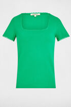 Short-sleeved ribbed t-shirt emerald green women