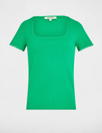 short sleeved ribbed t shirt emerald green women Short-sleeved ribbed t-shirt emerald green women