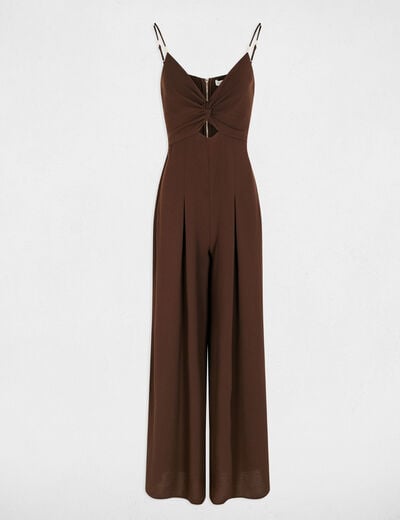 Wide-leg jumpsuit with V-neck dark brown women