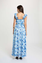 Floral flared maxi dress navy blue women