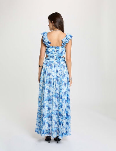 Floral flared maxi dress navy blue women