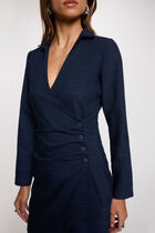 Wrap short dress navy blue women