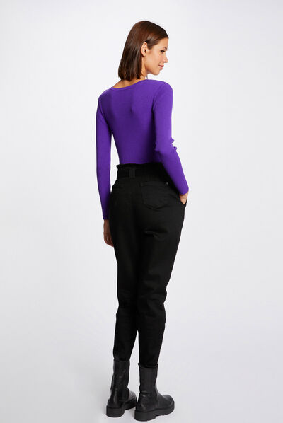 Long-sleeved jumper with U-neck purple ladies'