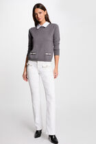 Pull col chemise gris clair femme