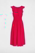 Robe longue évasée à taille smockée framboise femme