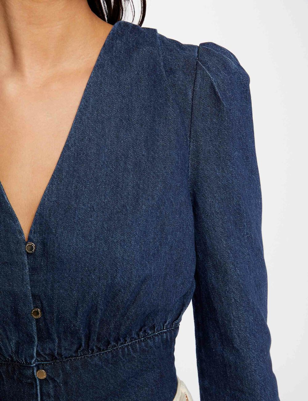 Long-sleeved denim blouse raw denim women
