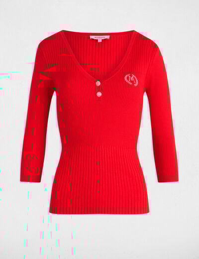 Ribbed jumper with V-neck red women
