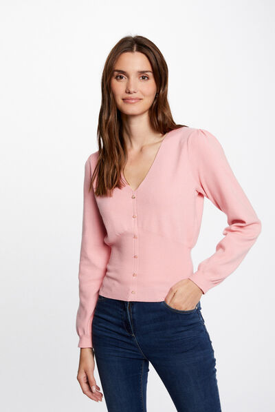 Long-sleeved jumper with V-neck medium pink ladies'