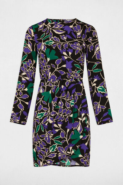 Straight dress round neck vegetal print multico ladies'