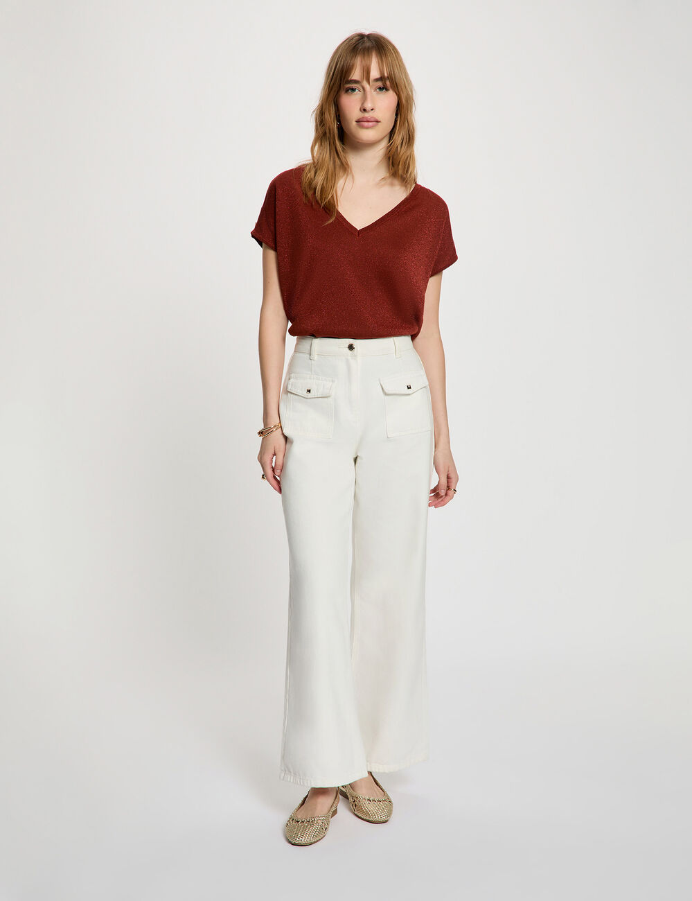 Oversized V-neck sweater cognac brown women