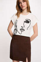 Face embroidery t-shirt white women