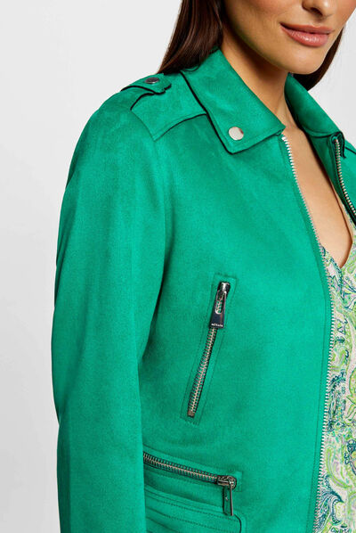 Straight jacket with suede effect light green ladies'