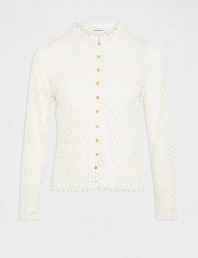 Long-sleeved t-shirt with lace ivory ladies'