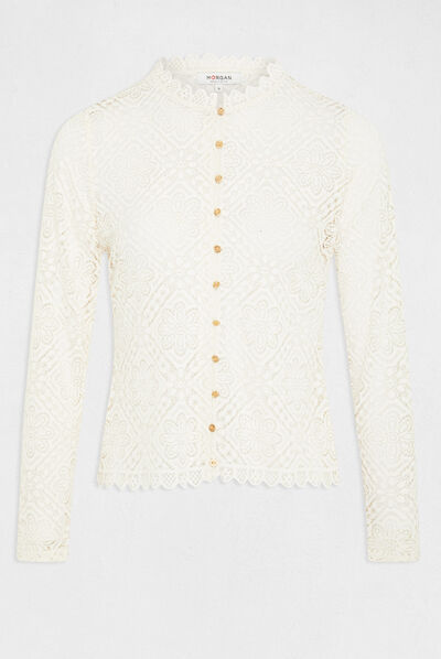 Long-sleeved t-shirt with lace ivory ladies'