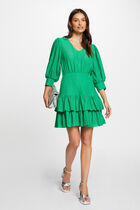 Robe courte évasée brodée vert femme