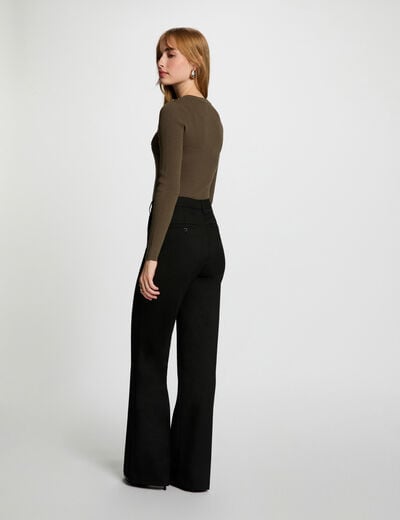Ribbed jumper round neck khaki green women