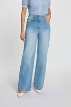 High-waisted wide-leg jeans heavy stone wash denim women