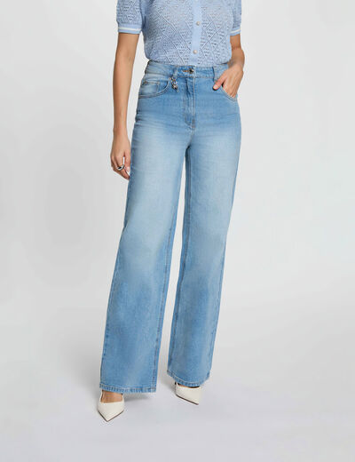 High-waisted wide-leg jeans heavy stone wash denim women