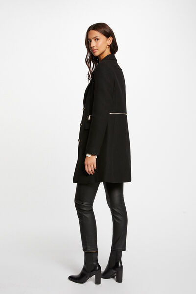 Waisted coat with zipped detail black ladies'