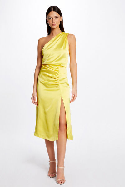 Slitted straight satin skirt  ladies'