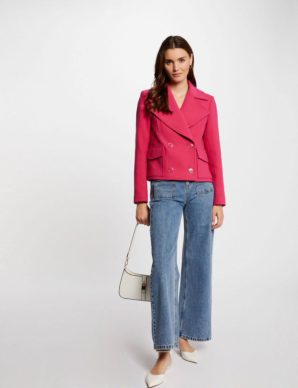 Short buttoned coat medium pink women