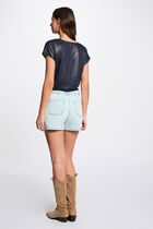 Low-waisted denim skort bleach denim women