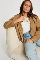 Cropped jacket with high neck camel women
