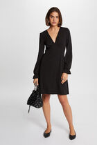 Waisted mini dress V-neck black women