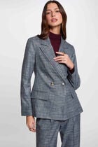 Checked short jacket navy blue women