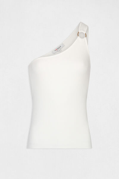 Asymmetrical jumper vest top with buckle ecru ladies'