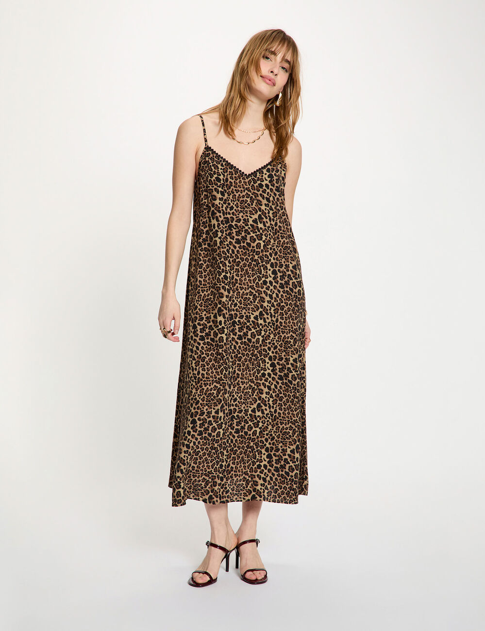Straight dress with V-neck multicolor women