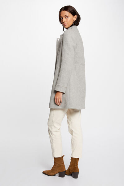 Waisted coat with jewelled details light grey ladies'