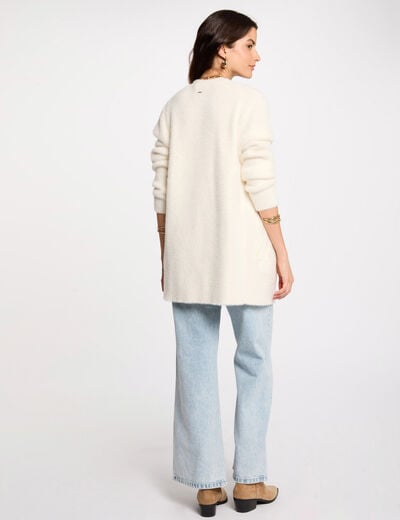 Long cardigan with fluffy knit ivory women