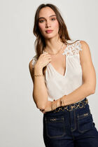 Top sans manches dentelle blanc femme